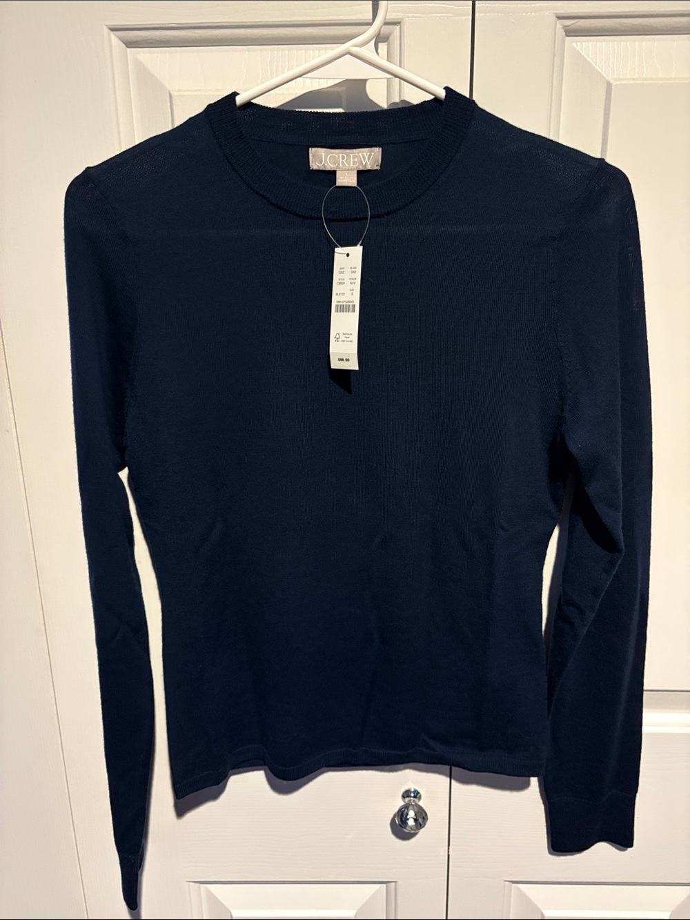 J.Crew Women's Navy Merino Wool Crewneck Long-Sleeve Top